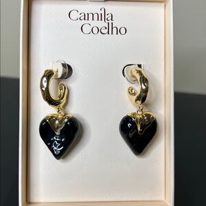 Camila Coelho | Black Onyx Heart Inspired Hoop Earrings